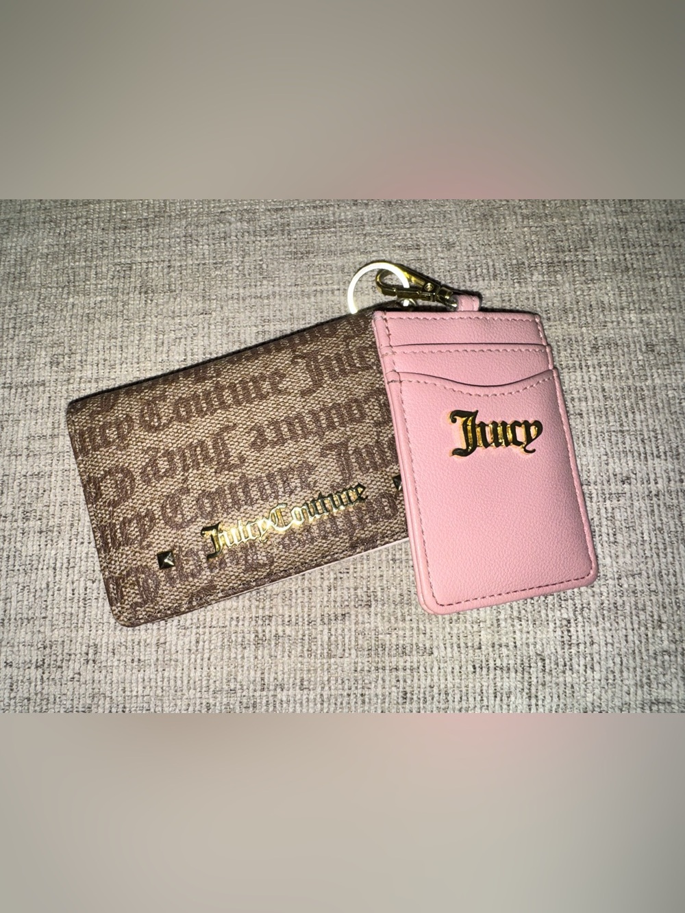 Juicy Couture Pink Card Holder with Brown Monogram Key Wallet